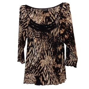 VINTAGE Y2K 90s Blouse Top Beaded Accordion Pleat M/L Animal Whimsigoth Babydoll